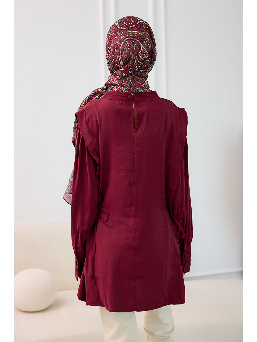 Kadın Nervur Detay Cupra Lyocell Tunik Bordo-3