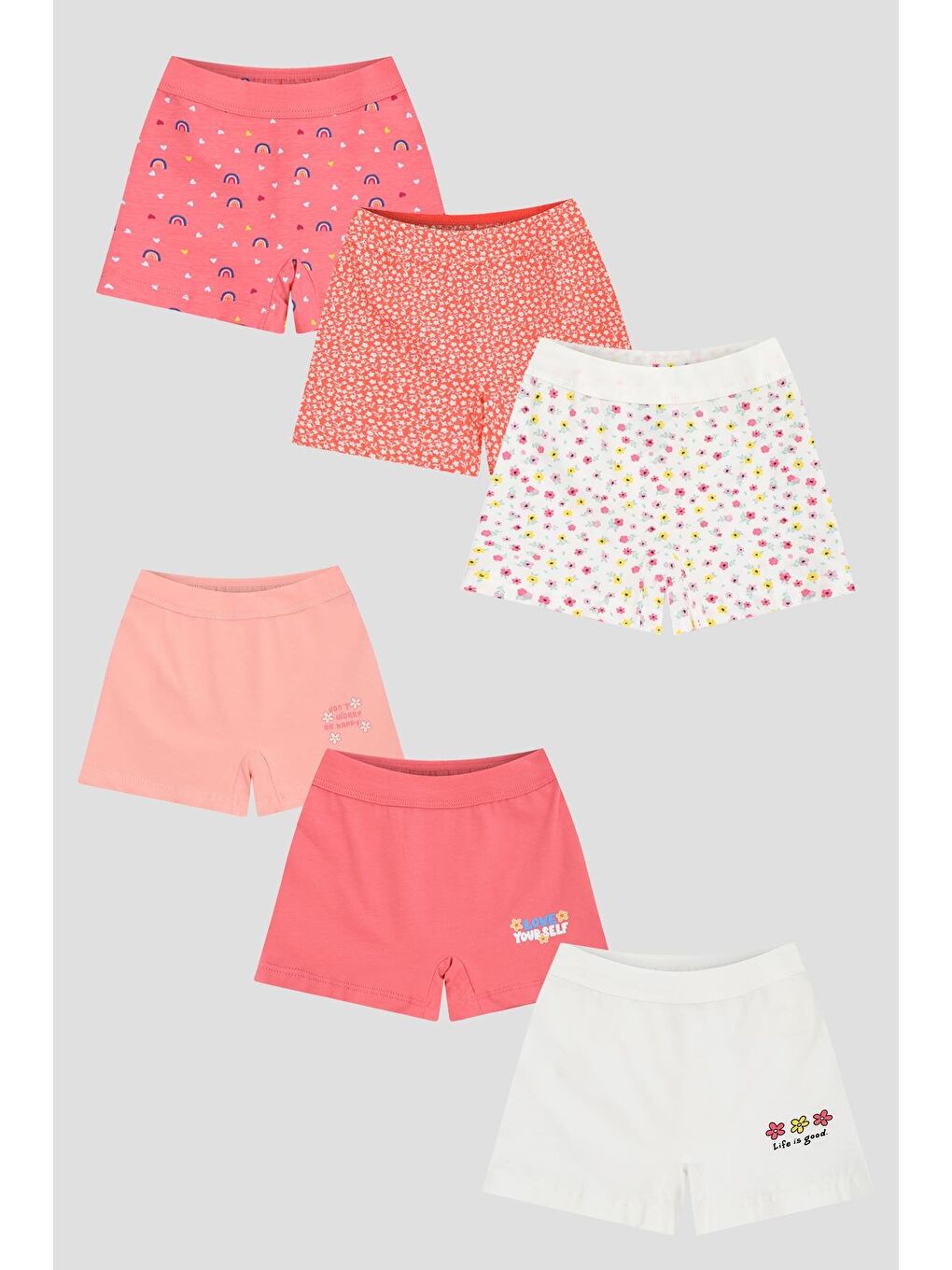 6'Lı Kız Çocuk Pamuklu Spring & Flower Karışık Boxer Şort