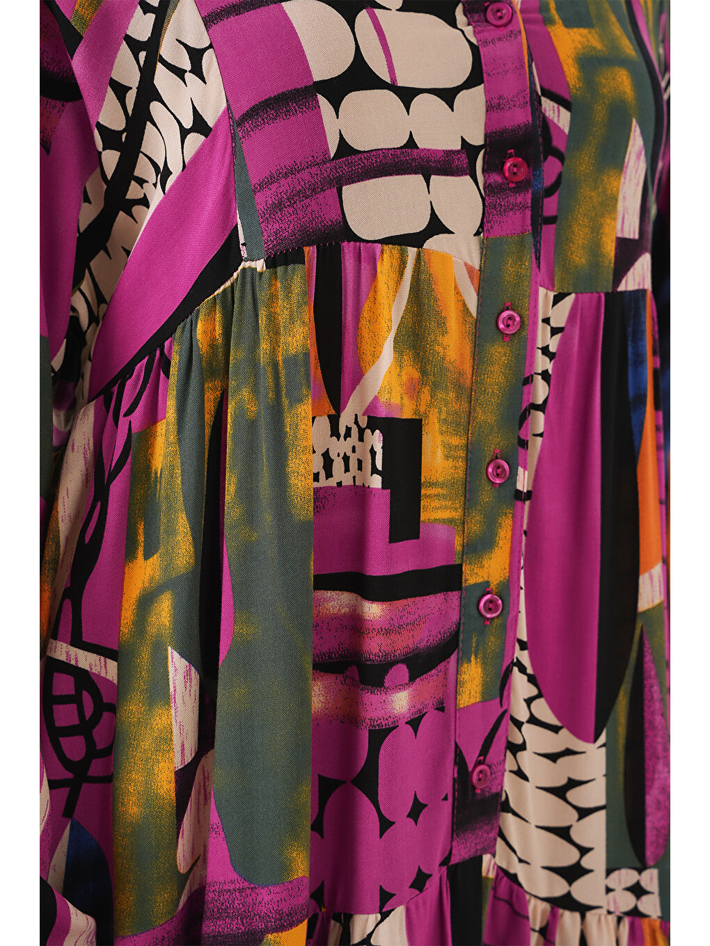 2423 Otantik Desenli Tesettür Elbise - H. Haki-4