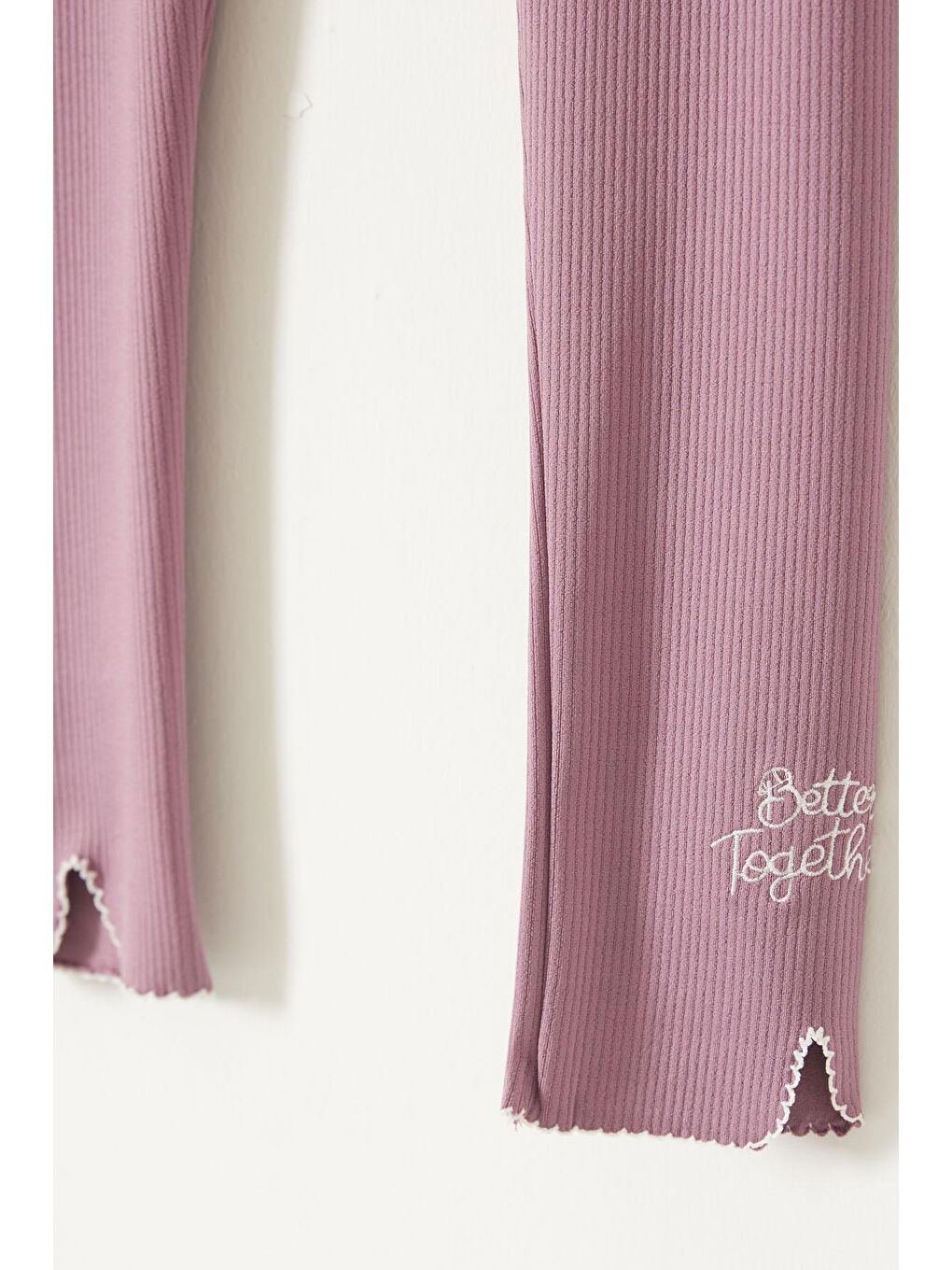 Kız Çocuk Yazı Nakışlı Fitilli Karşkorse 2'li Tayt Siyah-Gül Kurusu 18087-2