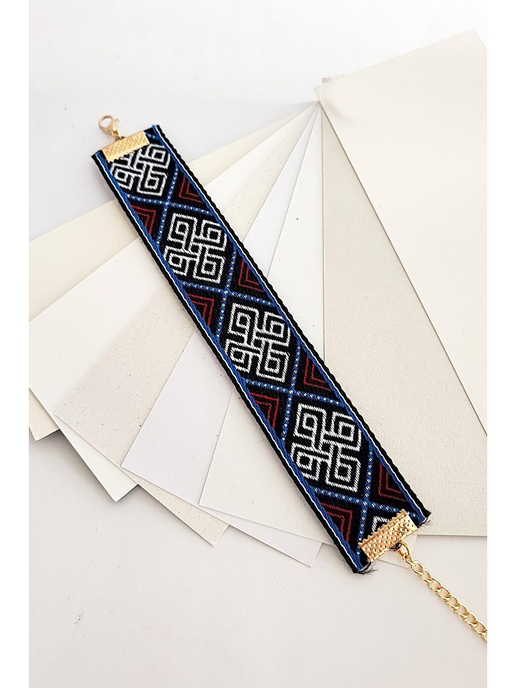 Mavi Dokuma Kumaş Tribal Bileklik-1