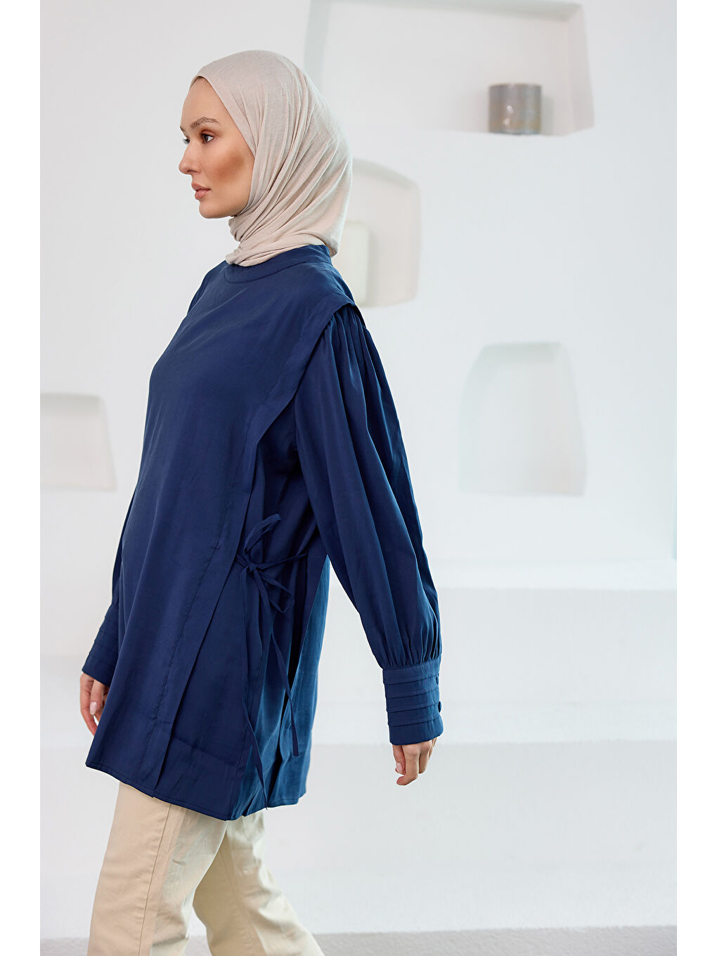 Locco Moda Kadın Nevrur Detay Cupra Lyocell Tunik Lacivert - 2