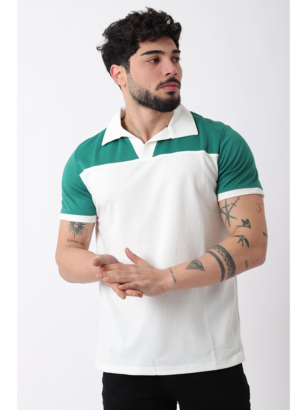 Yeşil Parçalı Apaç Yaka Erkek Tişört JS C-007_30415-1