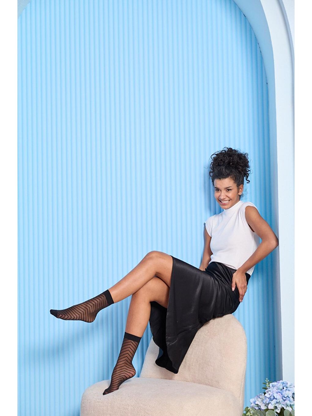 Kadın Çizgi Desenli İnce Soket Çorap Lacivert-1