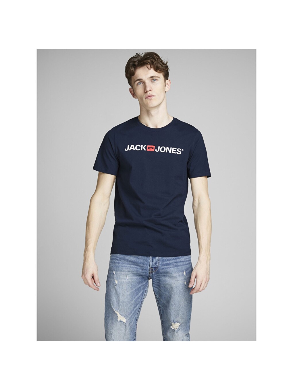 Corp Logo Crew Neck Erkek Lacivert Bisiklet Yaka Spor Tişört-1