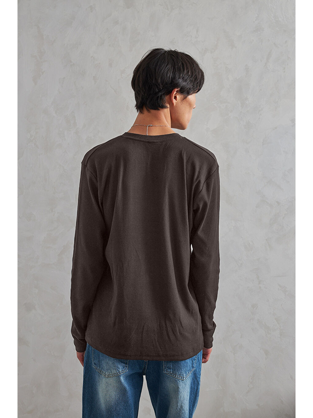 Kahverengi Erkek Henley Yaka Düğmeli Penye Bluz-2