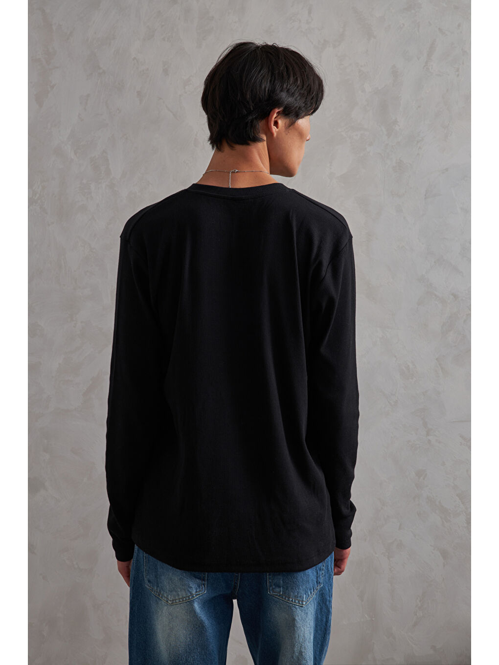 Siyah Erkek Henley Yaka Düğmeli Penye Bluz-2