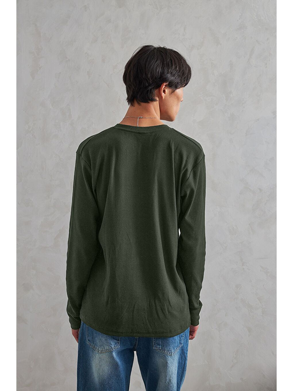 Haki Erkek Henley Yaka Düğmeli Penye Bluz-2