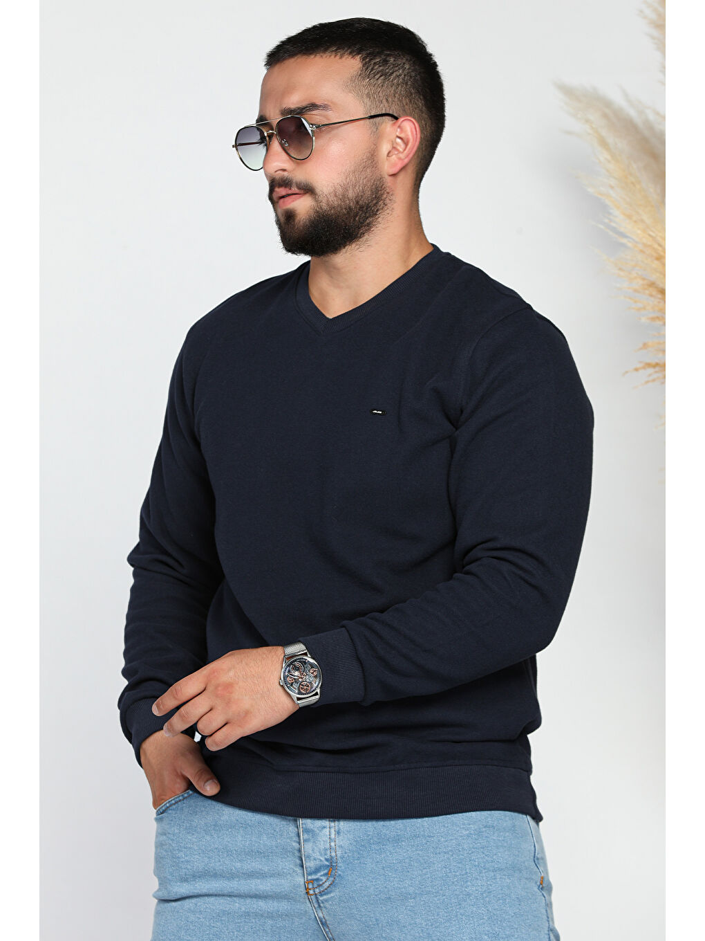 Mishar İtalia Lacivert Erkek V Yaka Selanik Sweatshirt