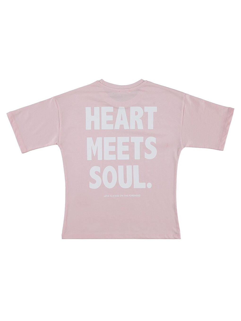 Pembe Girls Heart Baskılı 10-13 Yaş Tişört - Pudra-1