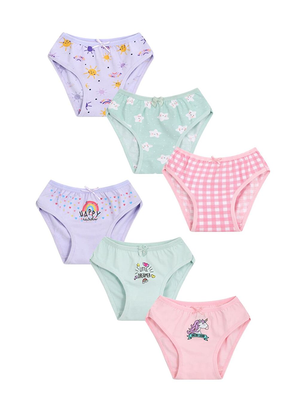 6'Lı Kız Çocuk Pamuklu Rainbow & Sun Karışık Slip Külot