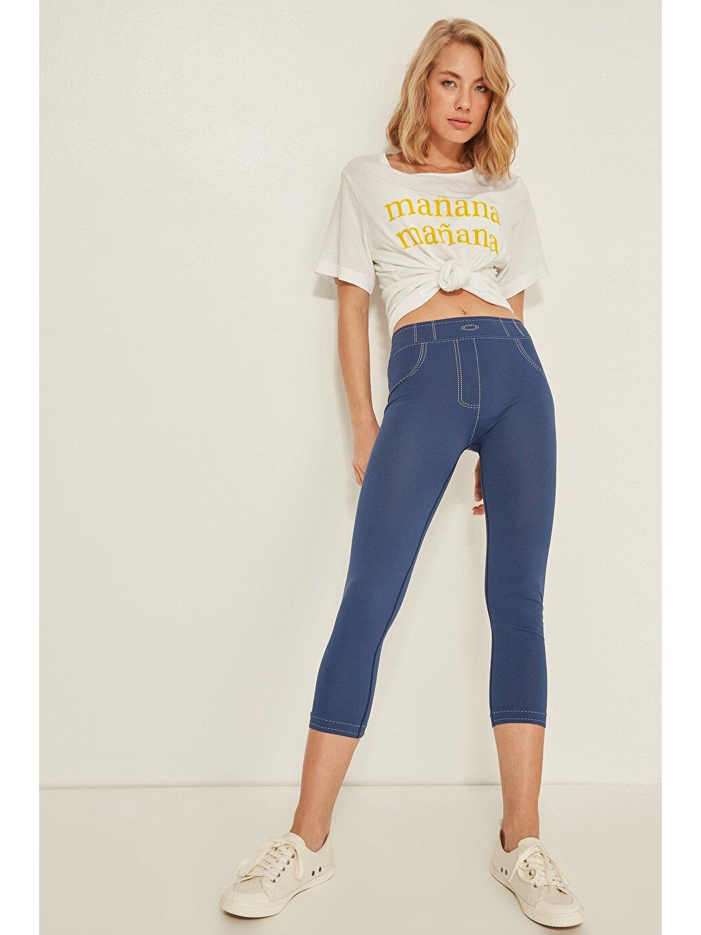 C13801 Dikişsiz Kadın Jean Pantolon Tayt Mavi