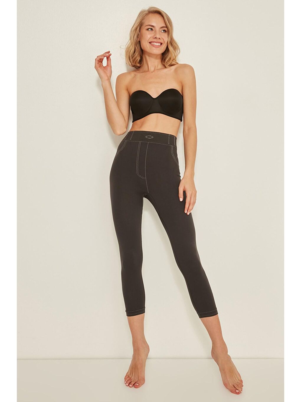 C13801 Dikişsiz Kadın Jean Pantolon Tayt Antrasit-1