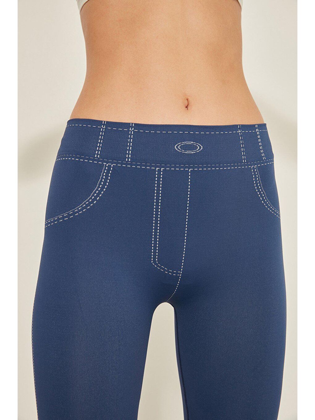 C13801 Dikişsiz Kadın Jean Pantolon Tayt Mavi-1