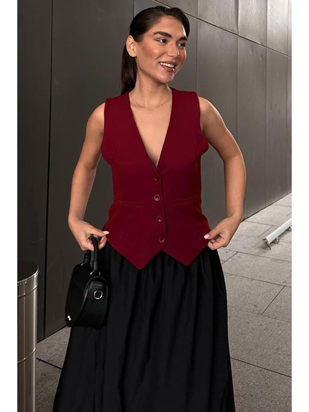 Bordo Kadın Yelek Mg2332-1