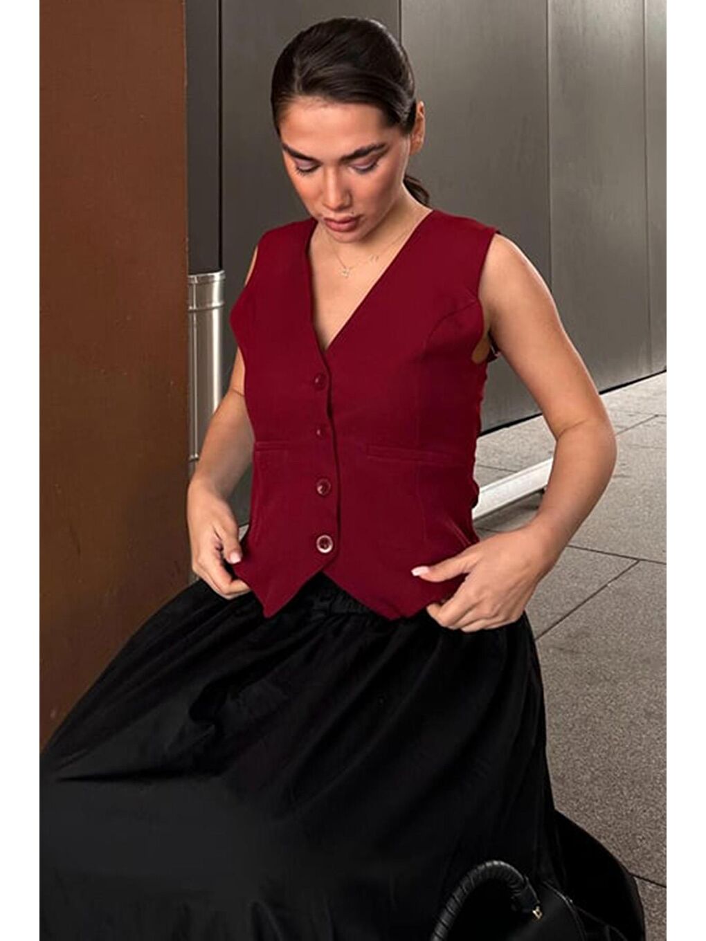 Bordo Kadın Yelek Mg2332-3