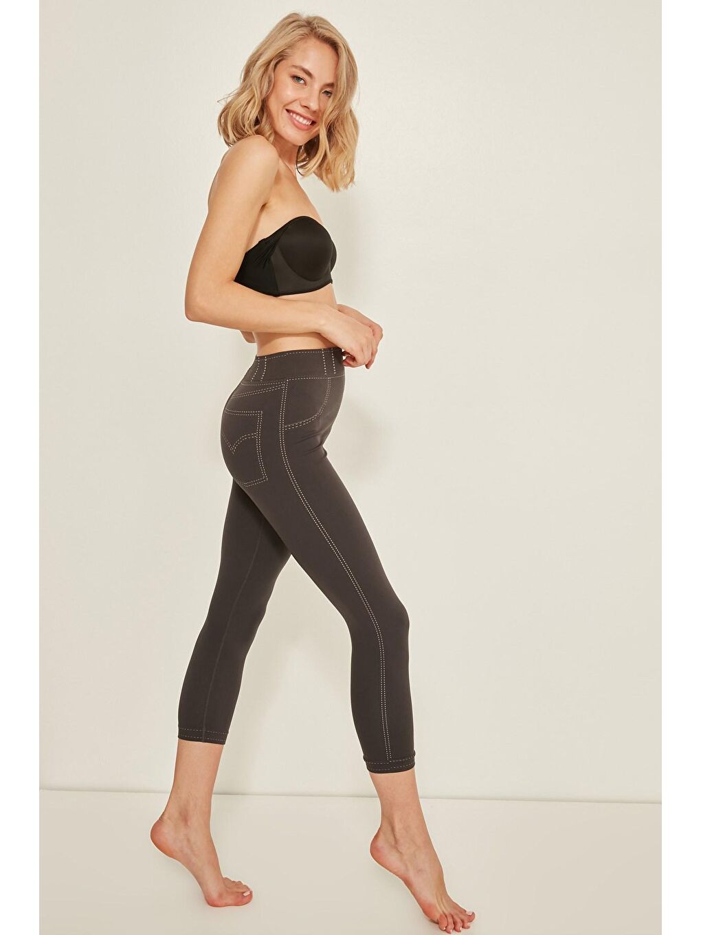 C13801 Dikişsiz Kadın Jean Pantolon Tayt Antrasit-3