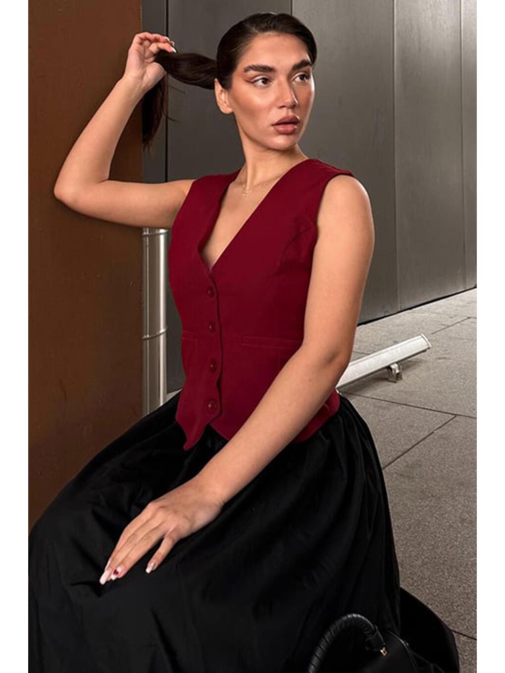 Bordo Kadın Yelek Mg2332-5