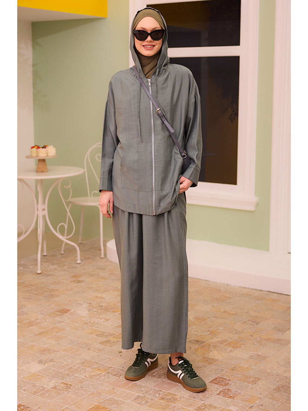 Kadın Kapüşonlu Modal Takım Yeşil-1