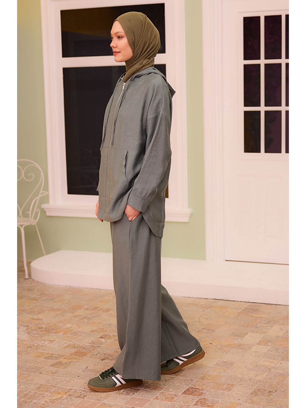 Kadın Kapüşonlu Modal Takım Yeşil-3