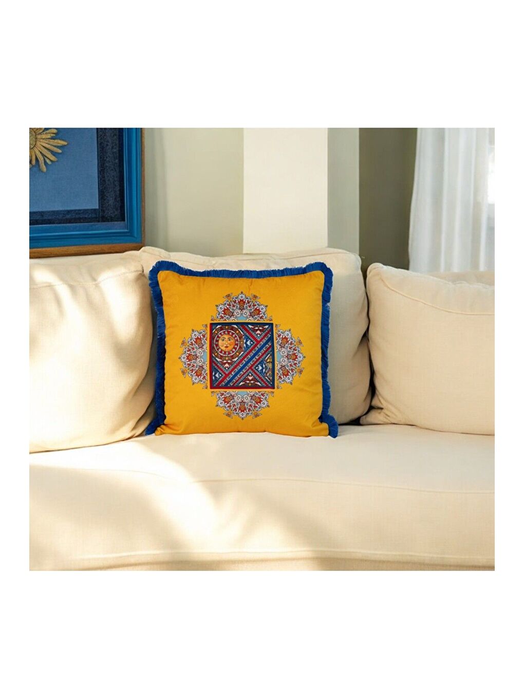 Turuncu Milano Etnik desen Sarı  Dekoratif Kırlent Kılıfı 43x43