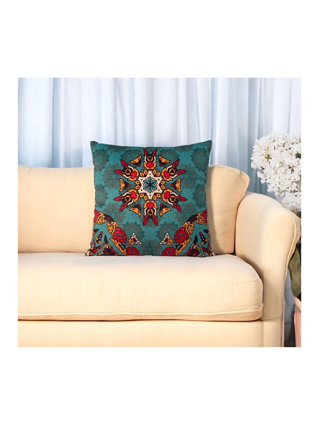 Milano Etnik desen Petrol  Dekoratif Kırlent Kılıfı 43x43