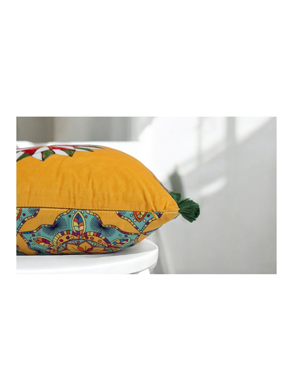 Yeşil Milano Etnik desen Sarı  Dekoratif Kırlent Kılıfı 43x43-1