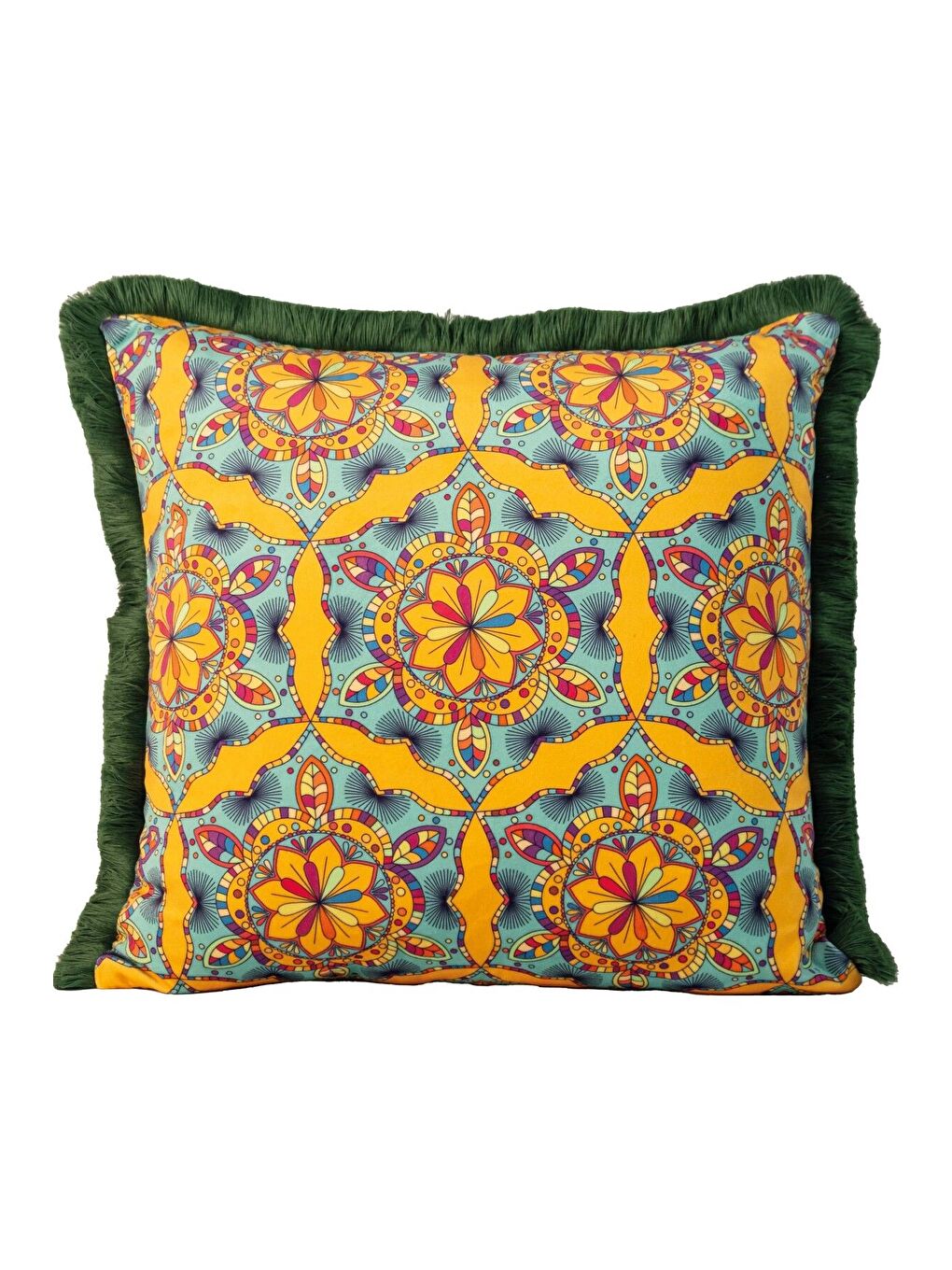 Yeşil Milano Etnik desen Sarı  Dekoratif Kırlent Kılıfı 43x43-2
