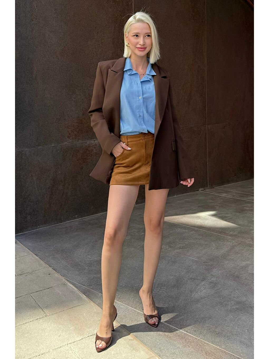 Kahverengi Astarlı Kadın Blazer Ceket Mg2508