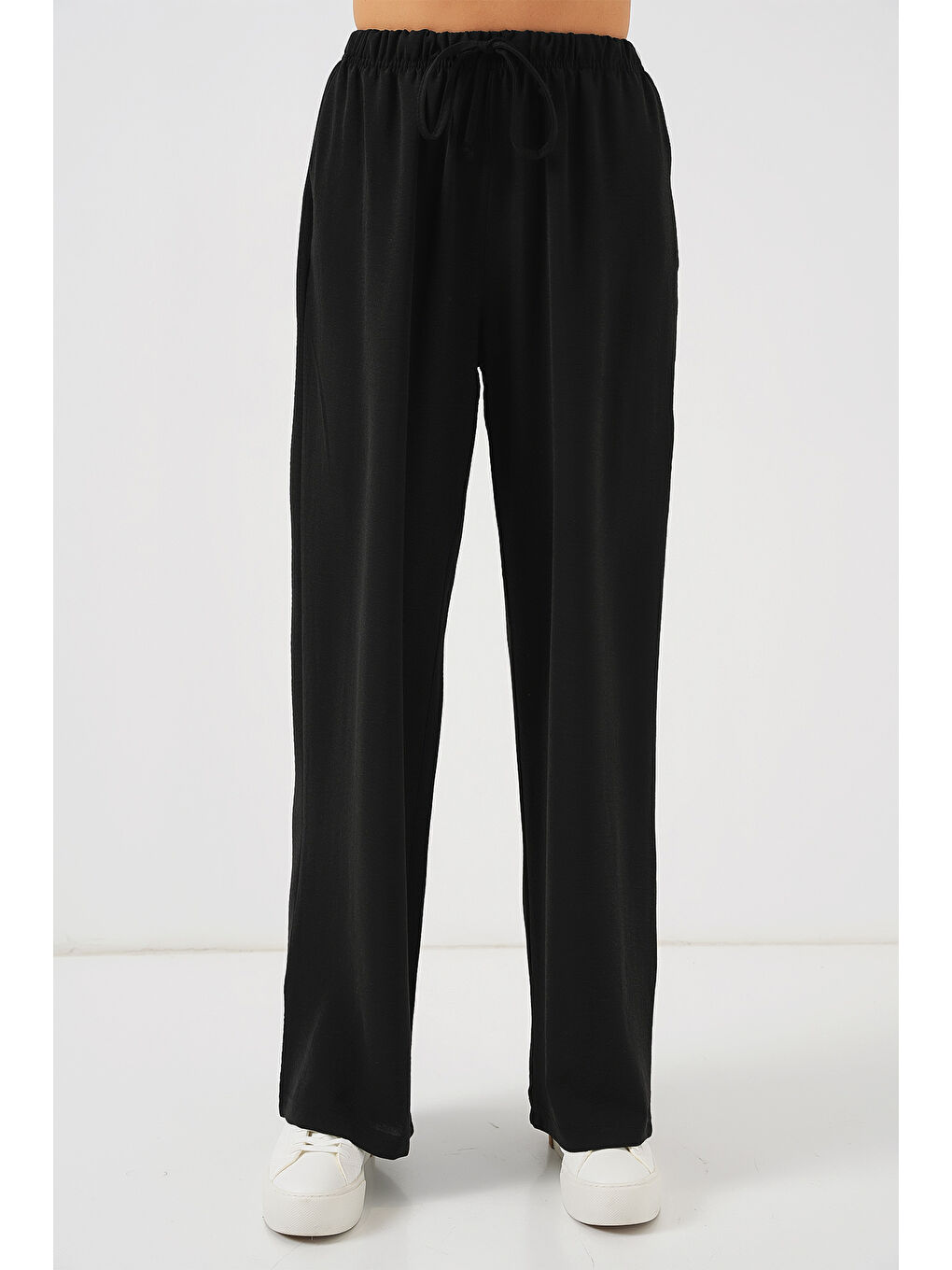 Kadın Yüksek Bel Bol Paça Pantolon - Siyah-3