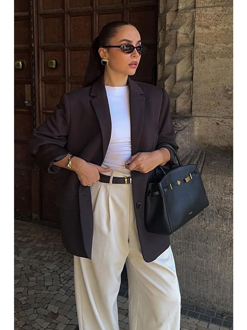 Kahverengi Astarlı Kadın Blazer Ceket Mg2508-1