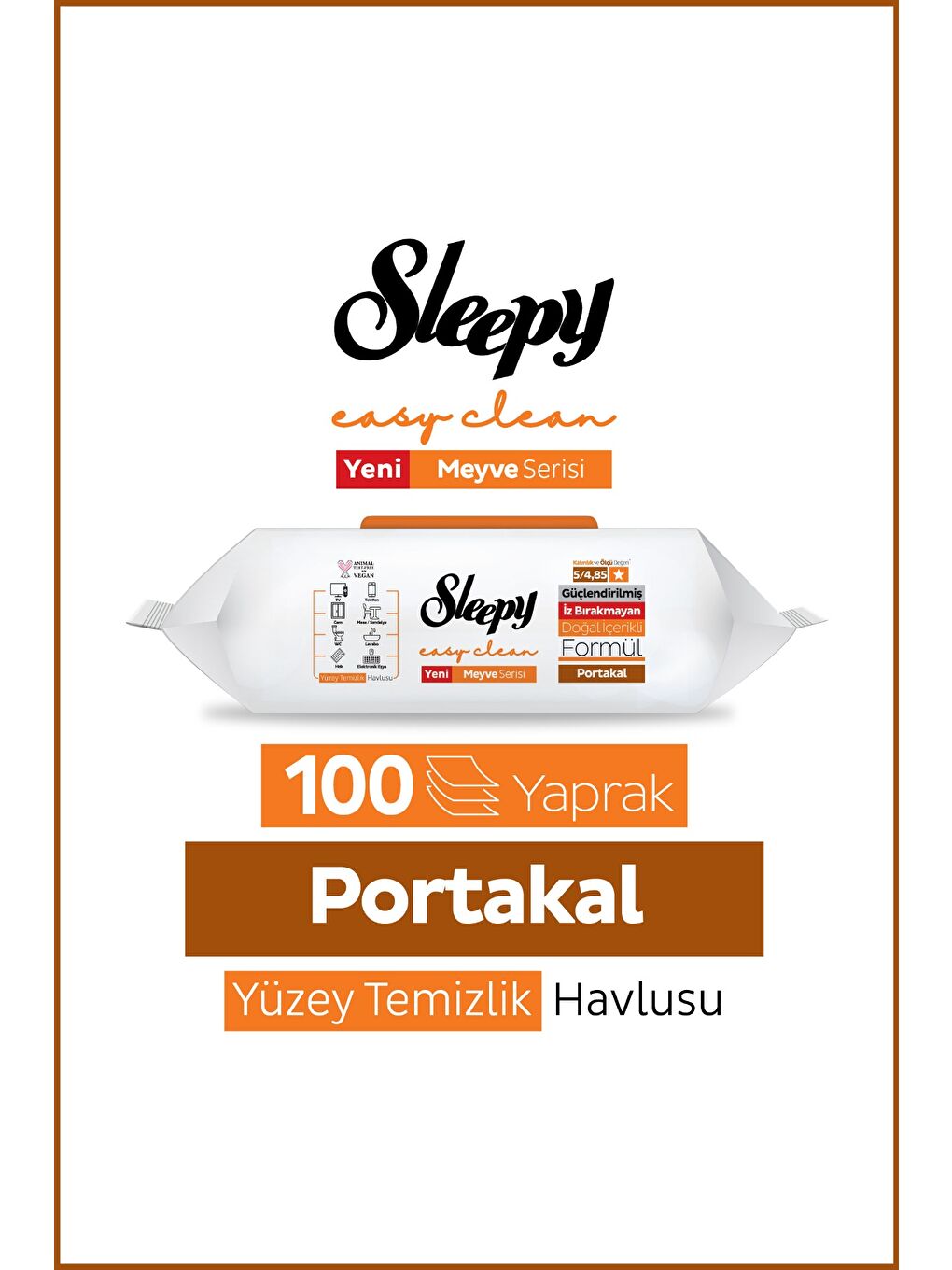 Meyve Serisi Yüzey Temizlik Havlusu Mendili Portakal 100 Yaprak