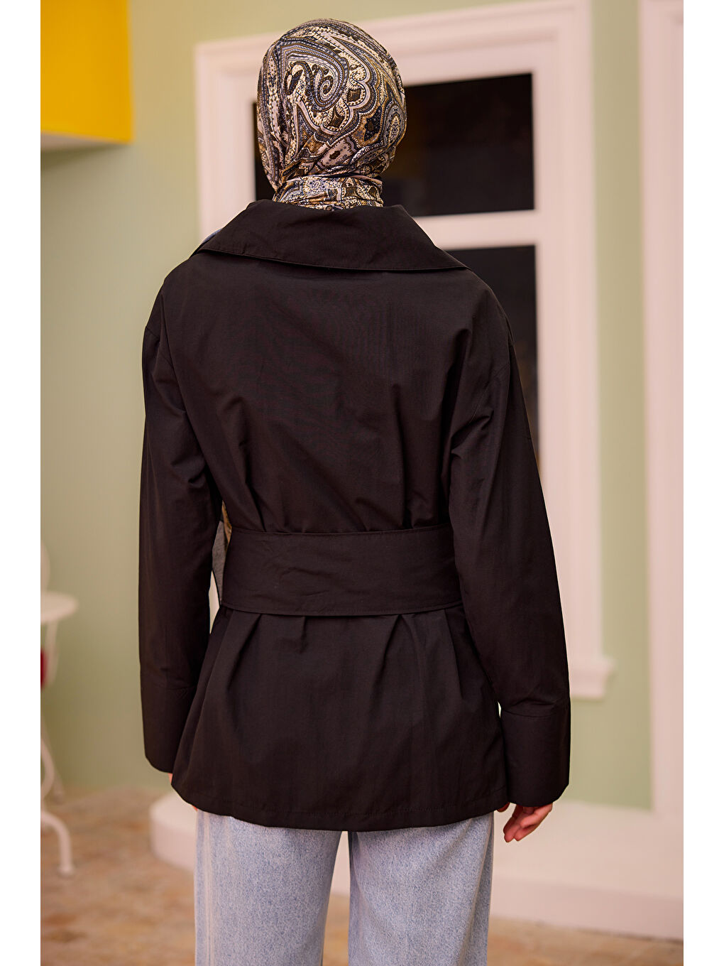 Kadın Gold Düğme Ve Kemer Detaylı Gömlek Siyah-4