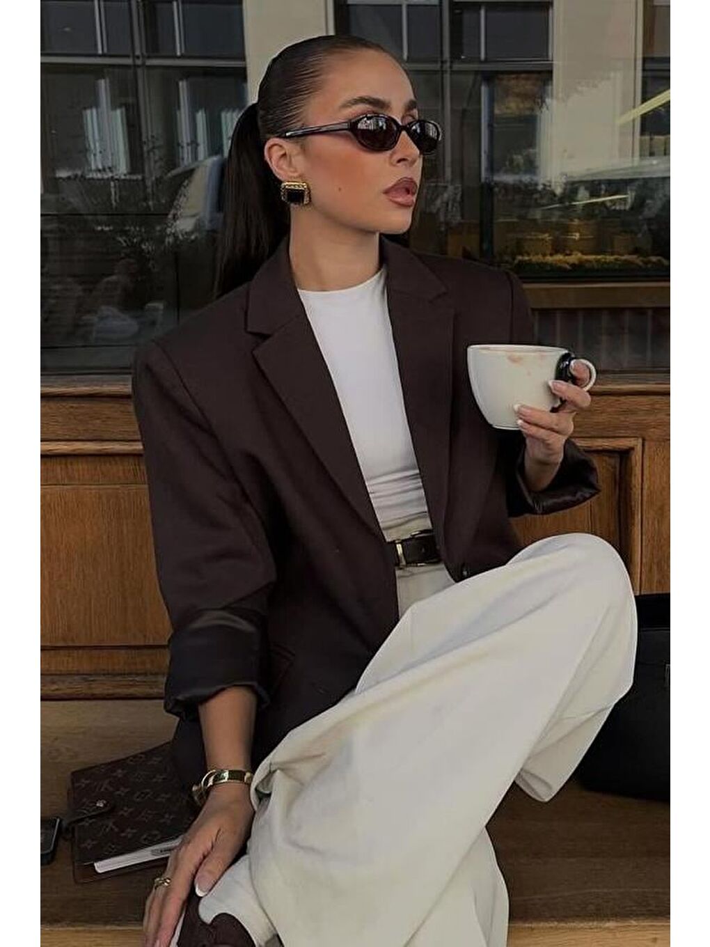 Kahverengi Astarlı Kadın Blazer Ceket Mg2508-2