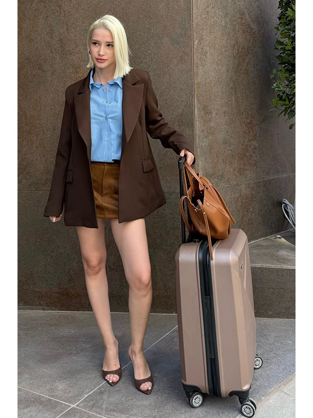 Kahverengi Astarlı Kadın Blazer Ceket Mg2508-4