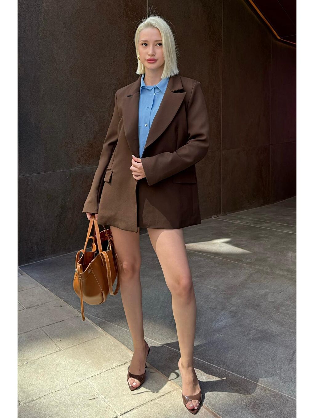 Kahverengi Astarlı Kadın Blazer Ceket Mg2508-7