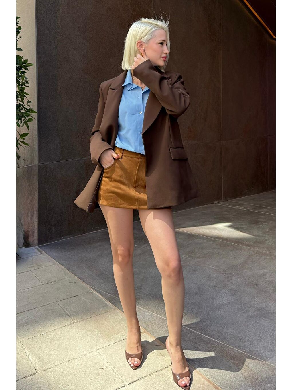 Kahverengi Astarlı Kadın Blazer Ceket Mg2508-8