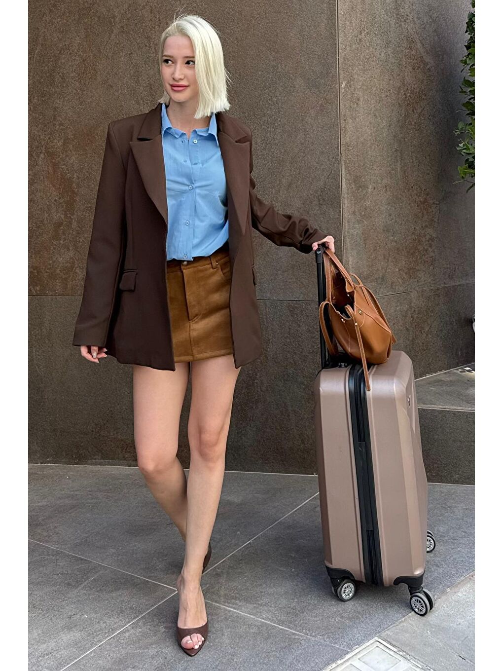 Kahverengi Astarlı Kadın Blazer Ceket Mg2508-9