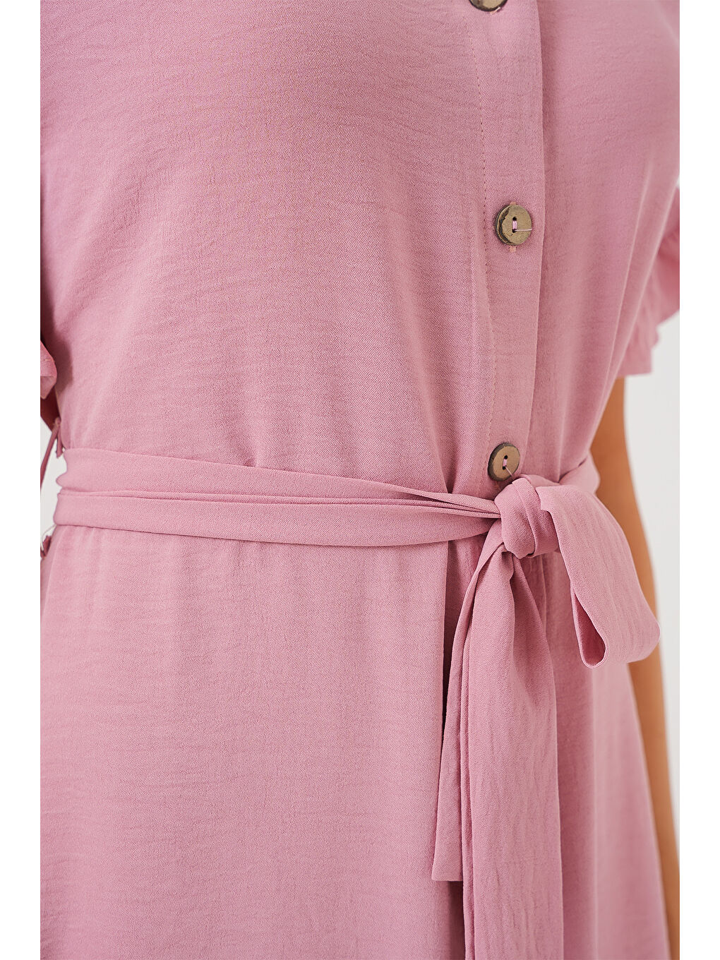 Pembe Kadın Kısa Kol Düğmeli Elbise 2555 - Pudra-4