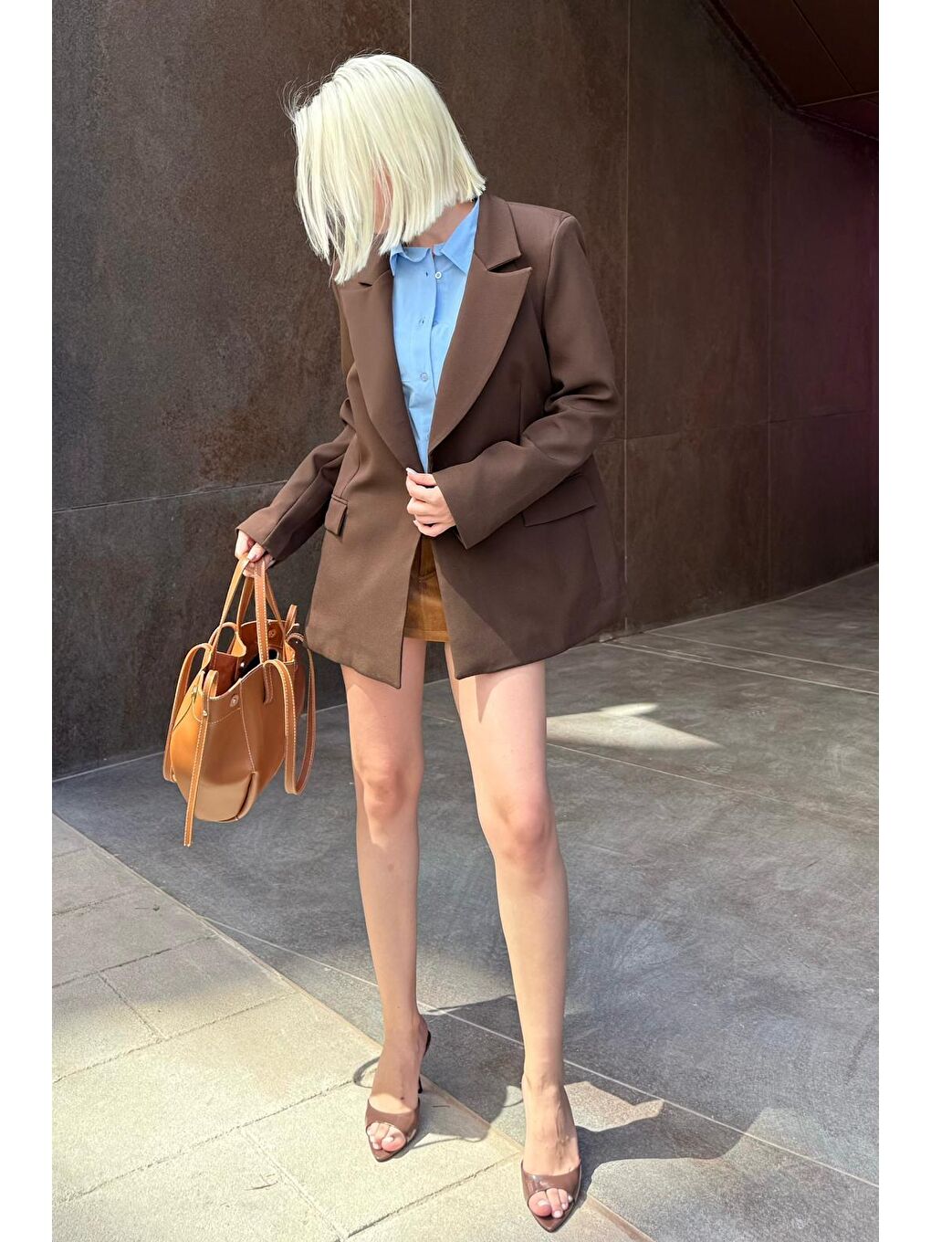 Kahverengi Astarlı Kadın Blazer Ceket Mg2508-10