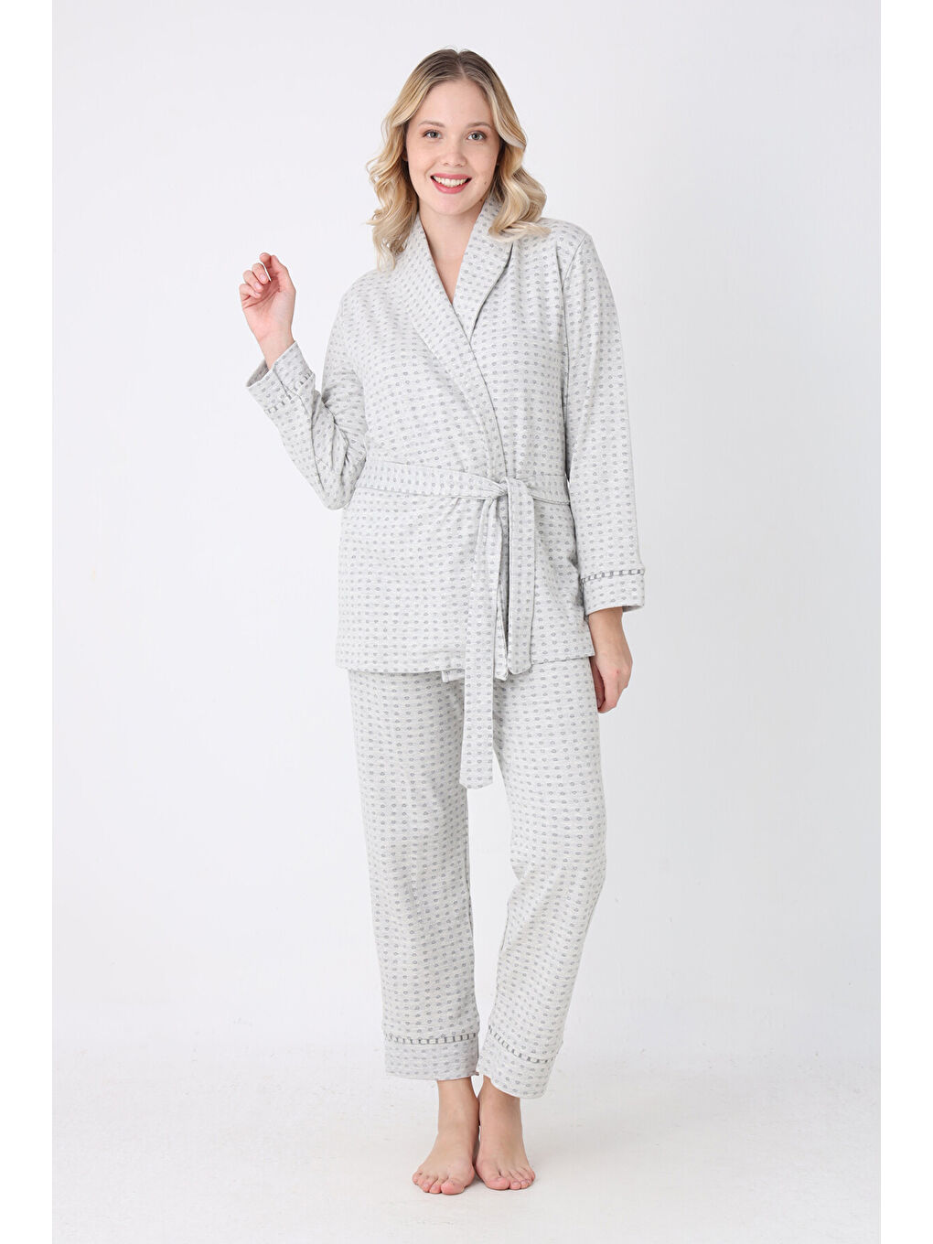 Gri Sabahlık Pijama Takım