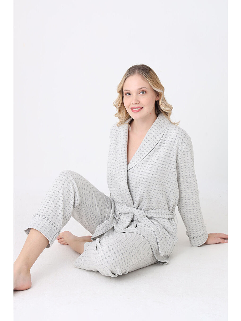 Gri Sabahlık Pijama Takım-2