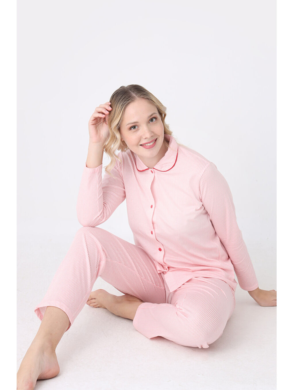 Pembe Sleepy Önden Düğmeli Pijama Takım