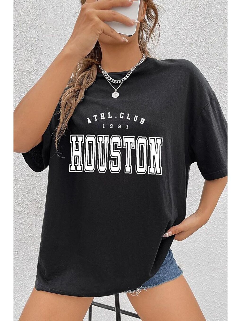 uyguntarz Siyah Unisex Houston Baskılı T-shirt