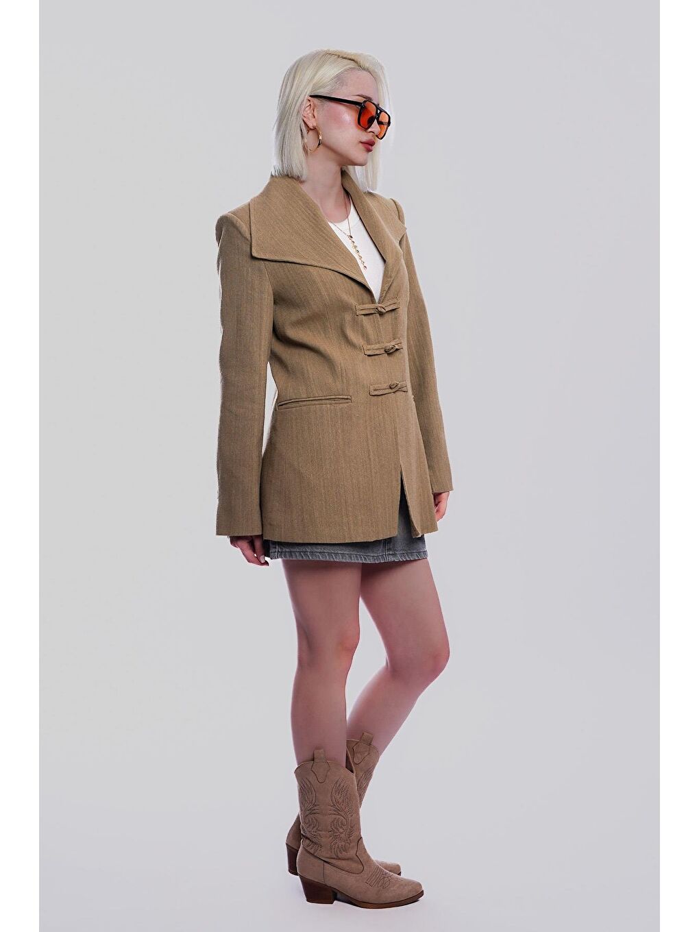 Haki Bağlama Detaylı Blazer Kadın Ceket Mg2482-1