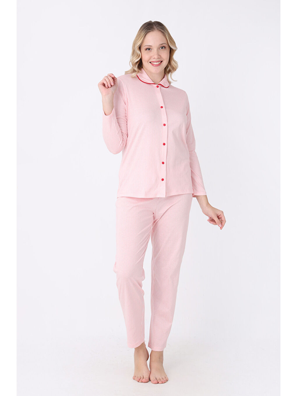 Pembe Sleepy Önden Düğmeli Pijama Takım-1