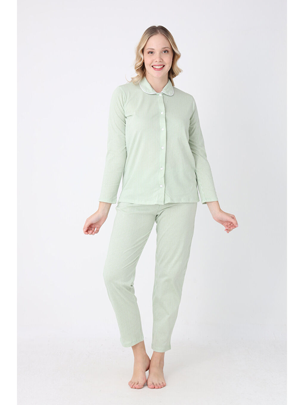 Yeşil Sleepy Önden Düğmeli Pijama Takım