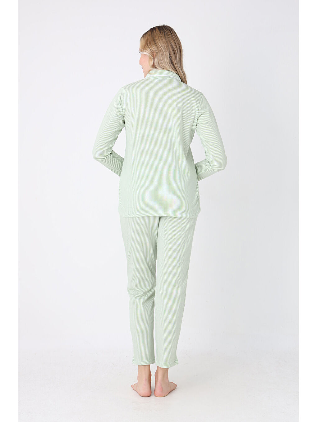 Yeşil Sleepy Önden Düğmeli Pijama Takım-1