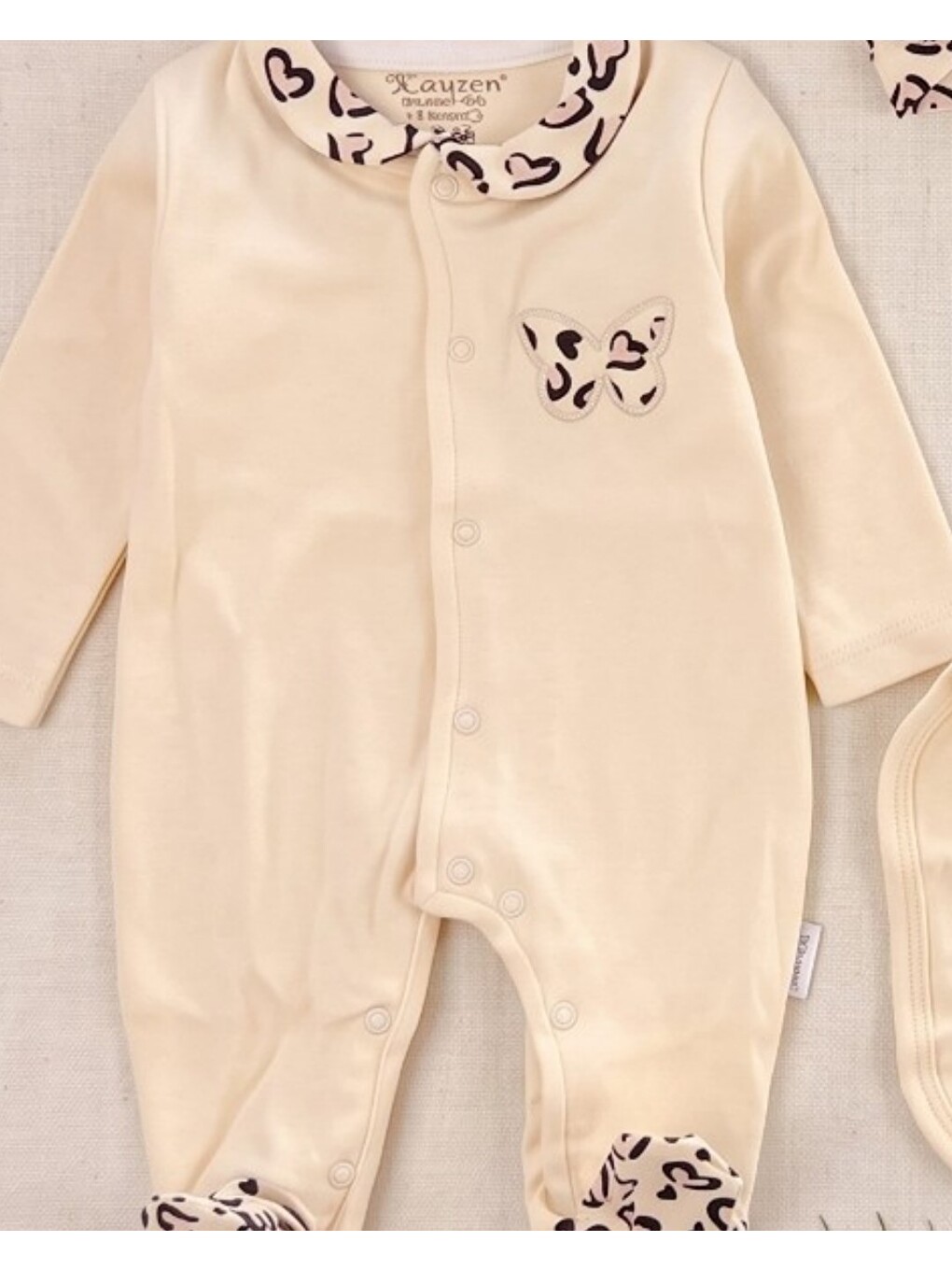Bej Kız Bebek Tulumlu Leopar Detaylı 10 Parça Hastane Çıkışı Zıbın Seti 0-3 Ay-4