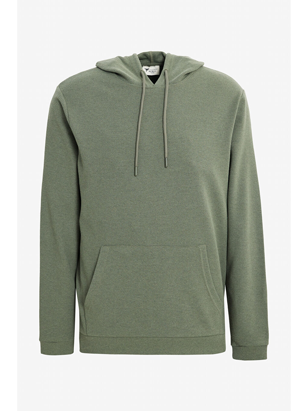 Erkek Haki 2 İplik Sıcak Tutan Standart Fit Normal Kesim Kapüşonlu Dokulu Cepli Sweatshirt-6